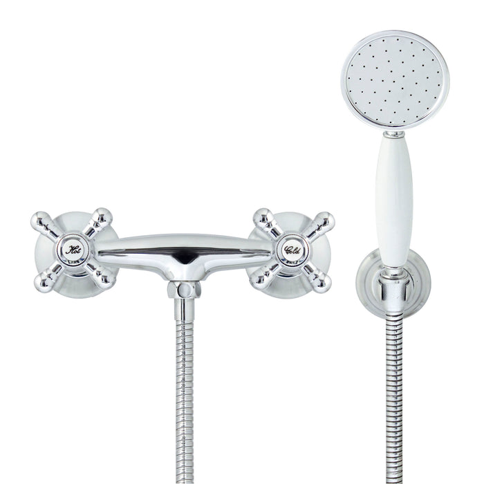 European Antique Style Shower Mixer with Hand Shower Set - Cross Handles
