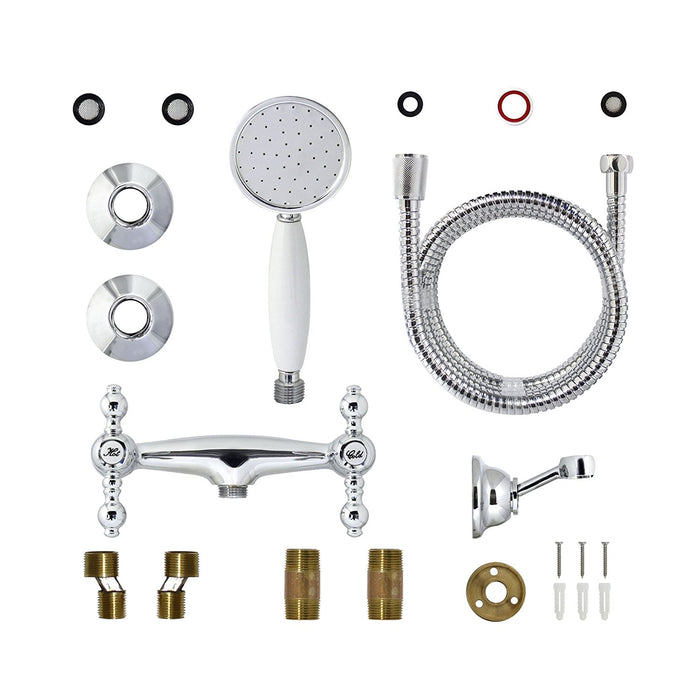 European Antique Style Shower Mixer with Hand Shower Set - Cross Handles