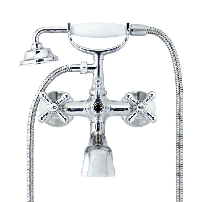 European Antique Style Tub & Shower Mixer with Hand Shower Set - Cross Handles