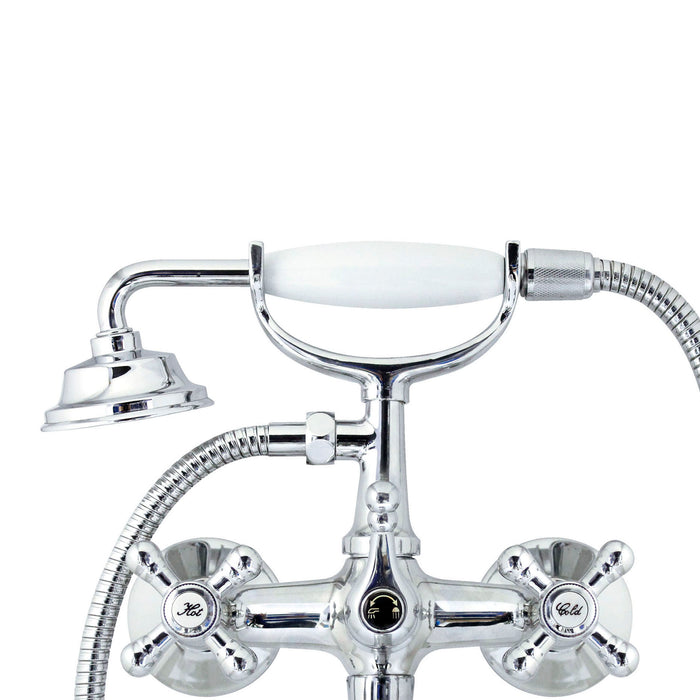 European Antique Style Tub & Shower Mixer with Hand Shower Set - Cross Handles