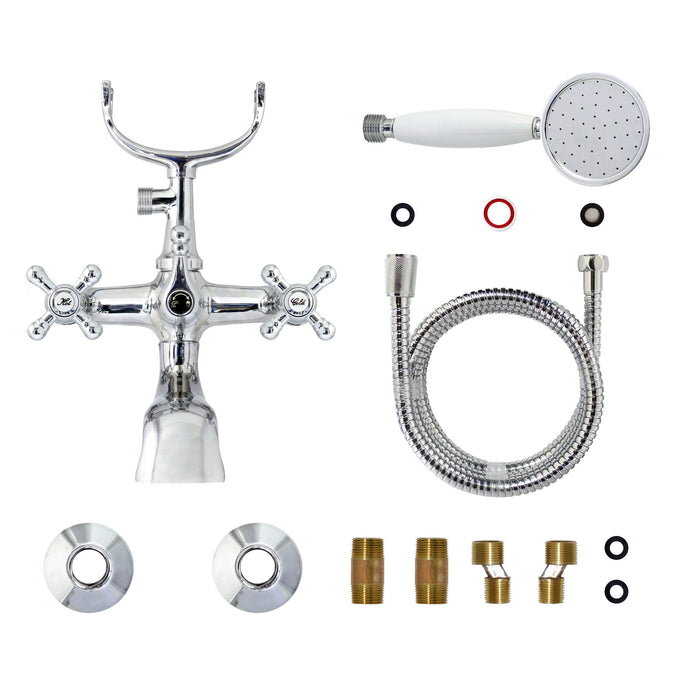 European Antique Style Tub & Shower Mixer with Hand Shower Set - Cross Handles