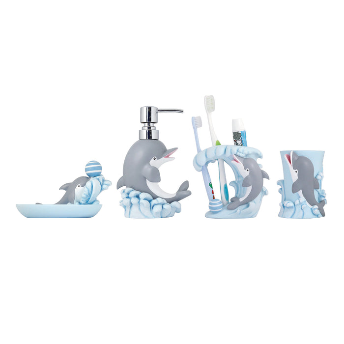 KIDS Four Piece Bathroom Accessories Set - DOLPHIN