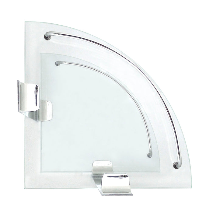 Double Glass Corner Shelf with Rail - Polished Chrome