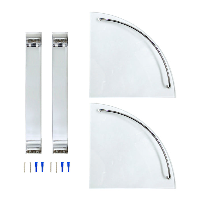 Double Glass Corner Shelf with Rail - Polished Chrome