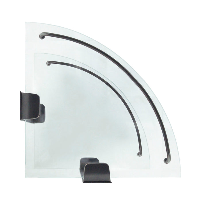 Double Glass Corner Shelf with Rail - Rubbed Bronze