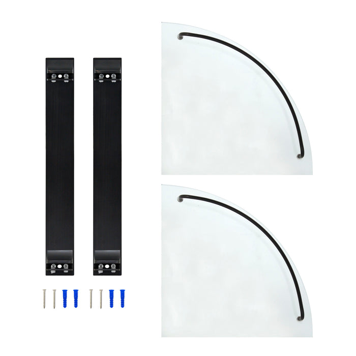 Double Glass Corner Shelf with Rail - Rubbed Bronze