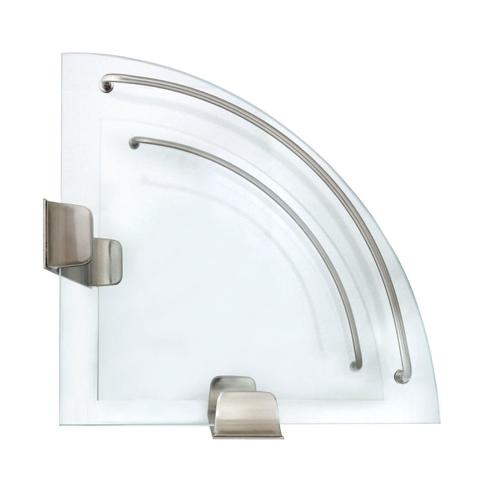 Double Glass Corner Shelf with Rail - Satin Nickel