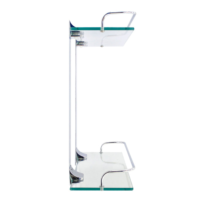 Double Glass Wall Shelf with Rail - Polished Chrome