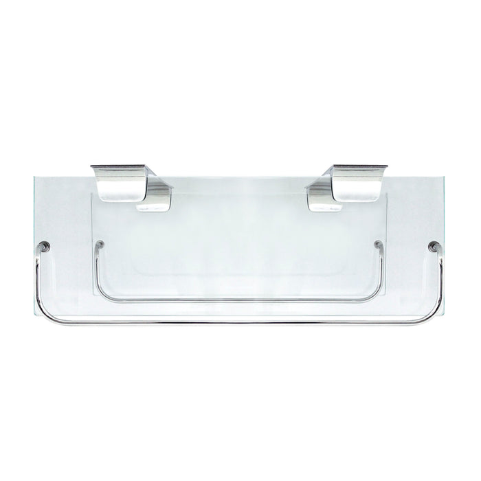 Double Glass Wall Shelf with Rail - Polished Chrome