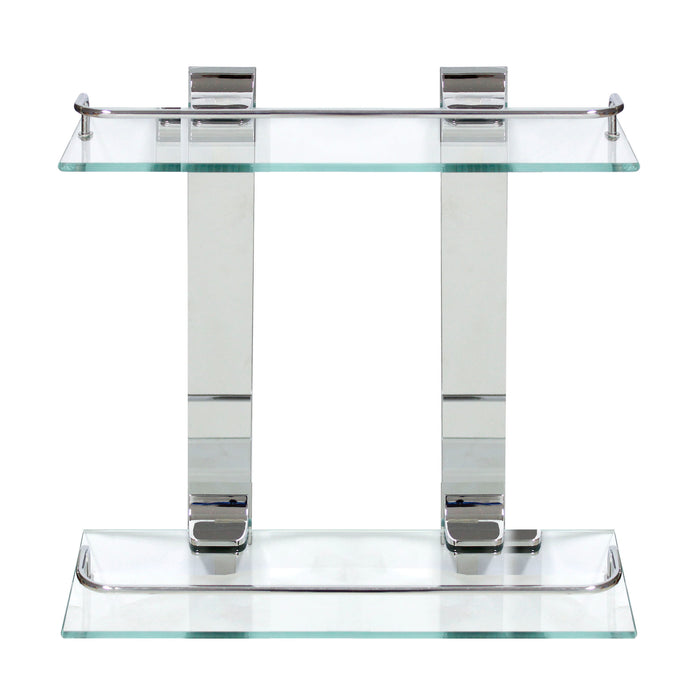 Double Glass Wall Shelf with Rail - Polished Chrome