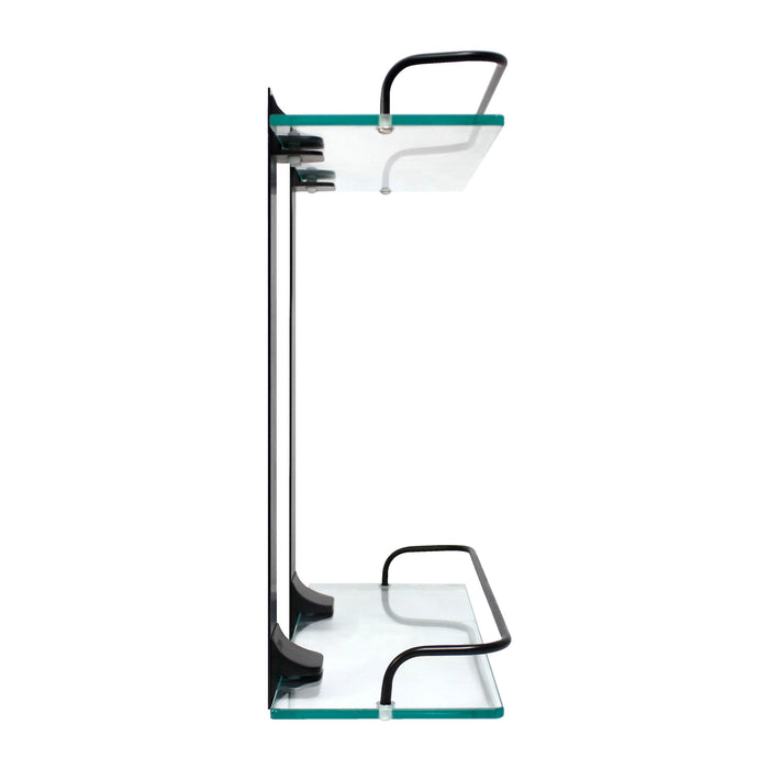 Double Glass Wall Shelf with Rail - Rubbed Bronze