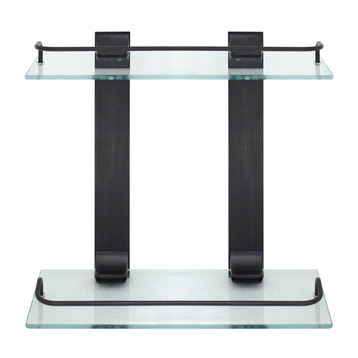 Double Glass Wall Shelf with Rail - Rubbed Bronze