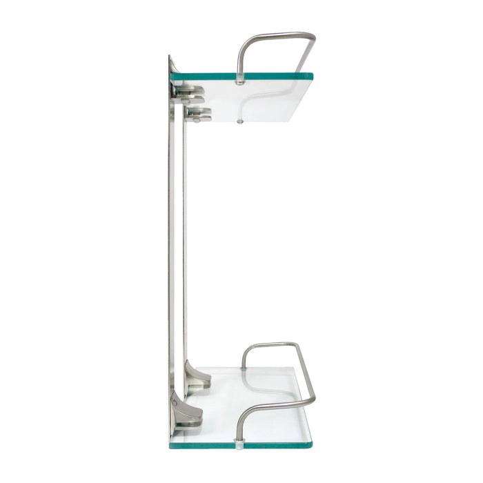Double Glass Wall Shelf with Rail - Satin Nickel