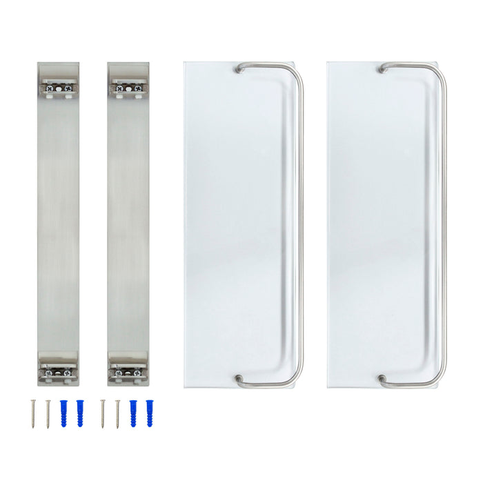 Double Glass Wall Shelf with Rail - Satin Nickel