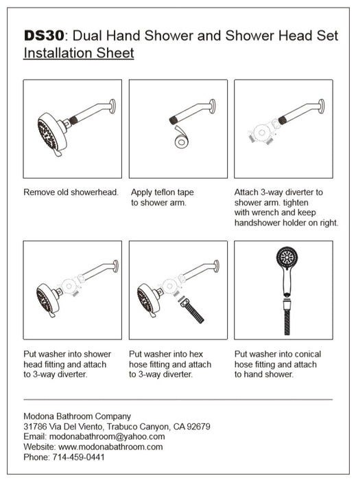 6 Function Massage Shower Head & Hand Shower Combo - Rubbed Bronze