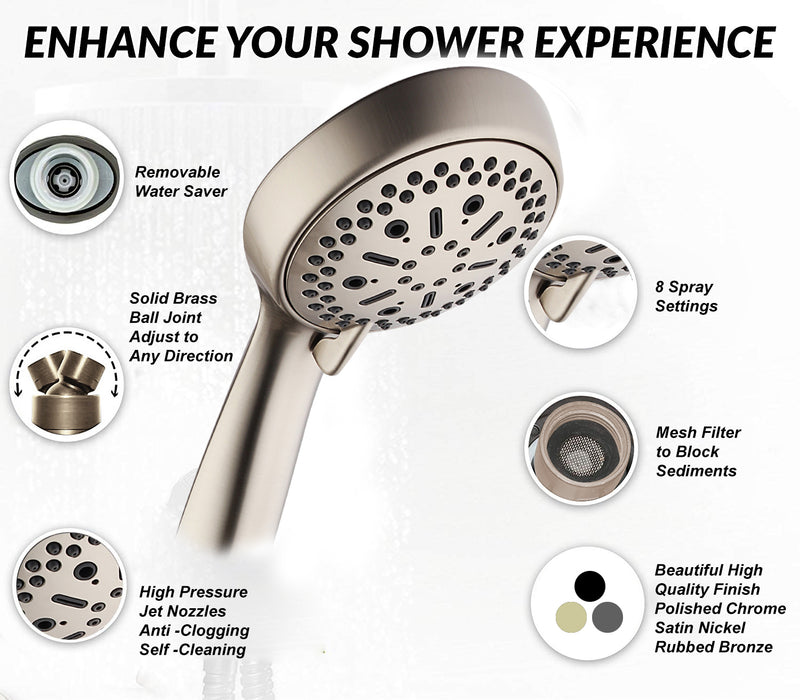 6 Function Massage Shower Head & Hand Shower Combo - Satin Nickel