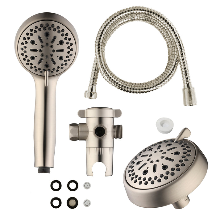 6 Function Massage Shower Head & Hand Shower Combo - Satin Nickel