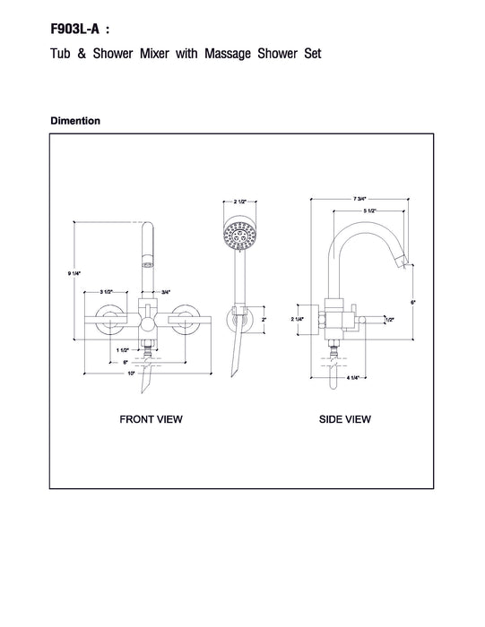 European Modern Style Tub & Shower Mixer with Hand Shower Set - Lever Handles
