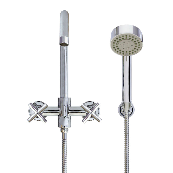 European Modern Style Tub & Shower Mixer with Hand Shower Set - Cross Handles