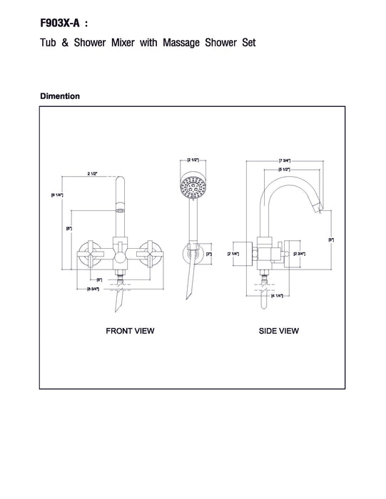 European Modern Style Tub & Shower Mixer with Hand Shower Set - Cross Handles