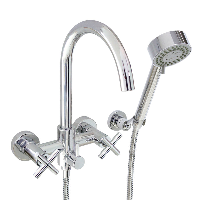 European Modern Style Tub & Shower Mixer with Hand Shower Set - Cross Handles