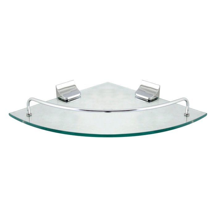 Glass Corner Shelf with Rail - Polished Chrome