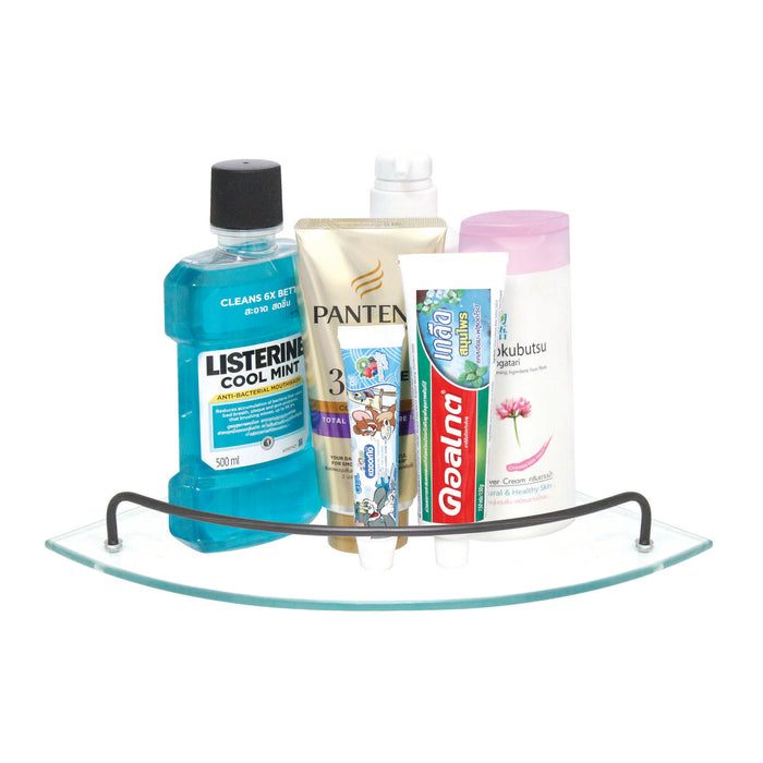 Glass Corner Shelf with Rail - Rubbed Bronze