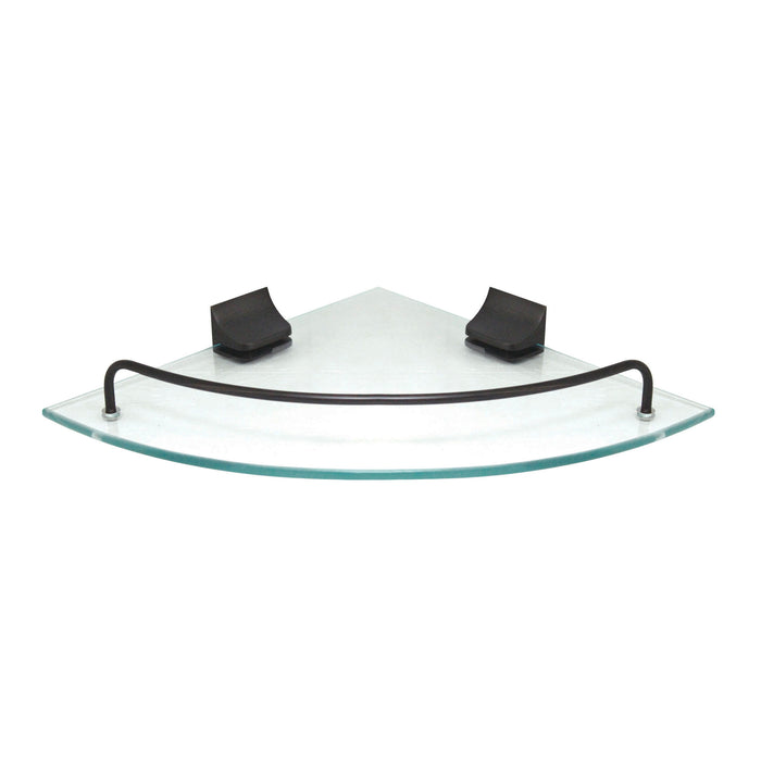 Glass Corner Shelf with Rail - Rubbed Bronze