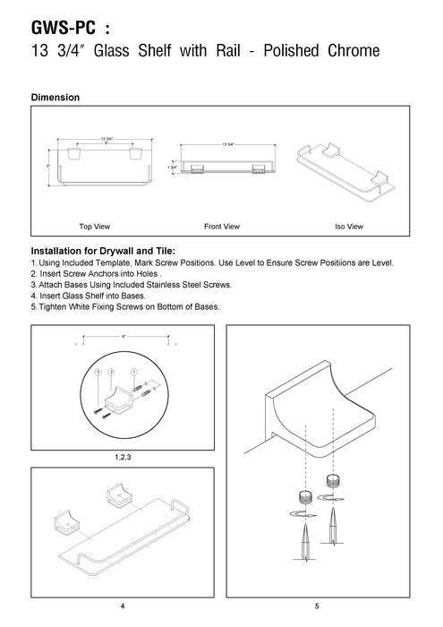 Glass Wall Shelf - Polished Chrome
