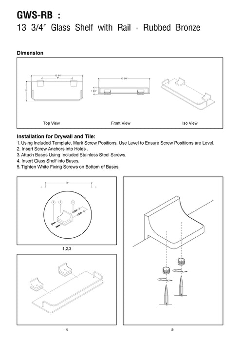 Glass Wall Shelf - Rubbed Bronze