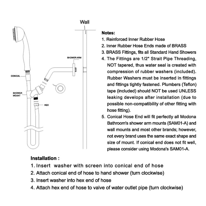 72" (6 Feet) Stainless Steel SS304 Shower Hose - Rubbed Bronze