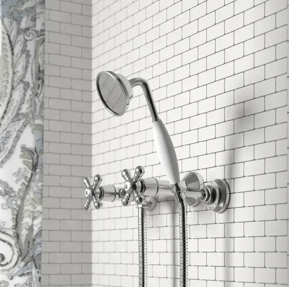 European Antique Style Shower Mixer with Hand Shower Set - Cross Handles