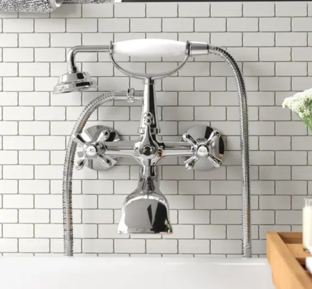 European Antique Style Tub & Shower Mixer with Hand Shower Set - Cross Handles