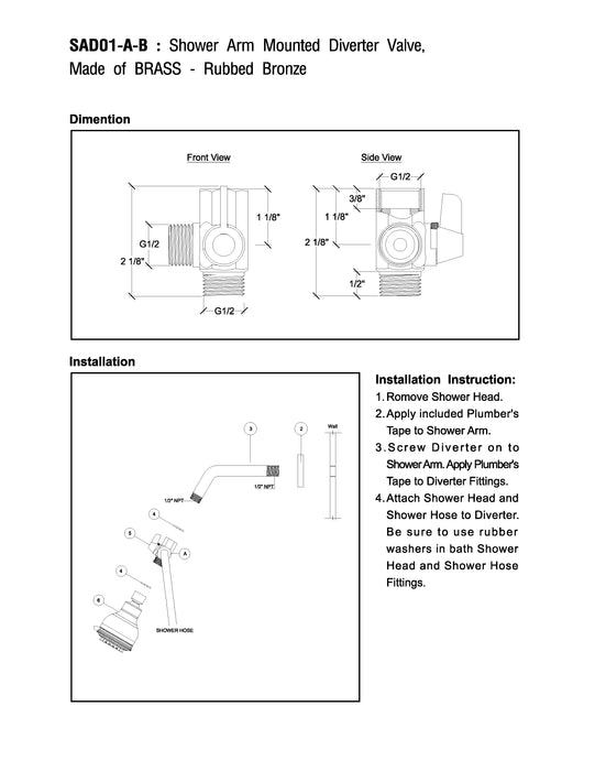 Shower Arm Mounted Diverter Valve - Rubbed Bronze