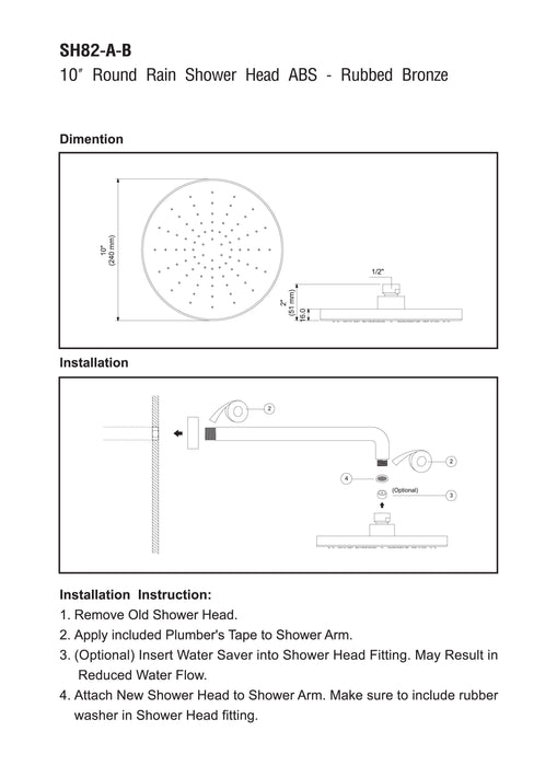 10" Rain Shower Head - Round - Rubbed Bronze
