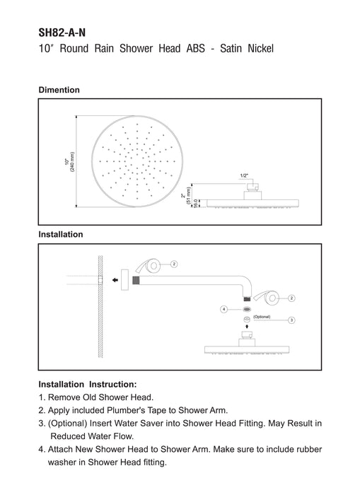 10" Rain Shower Head - Round - Satin Nickel