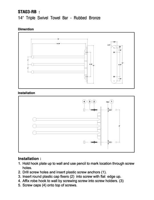 14" Triple Swing Towel Bar - Polished Chrome