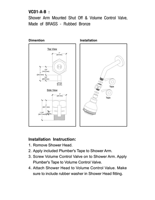 Volume Control and Shut Off Valve - Rubbed Bronze