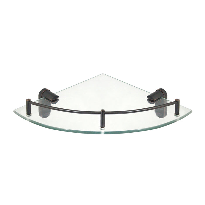 Oval Glass Corner Shelf with Rail - Rubbed Bronze