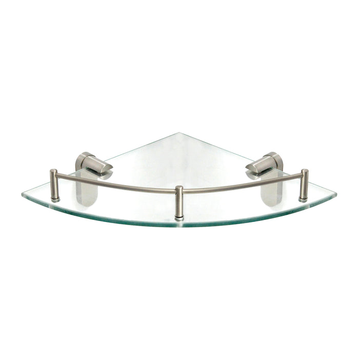 Oval Glass Corner Shelf with Rail - Satin Nickel