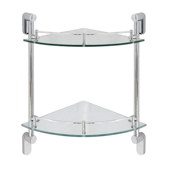 Oval Double Glass Corner Shelf with Rail - Polished Chrome