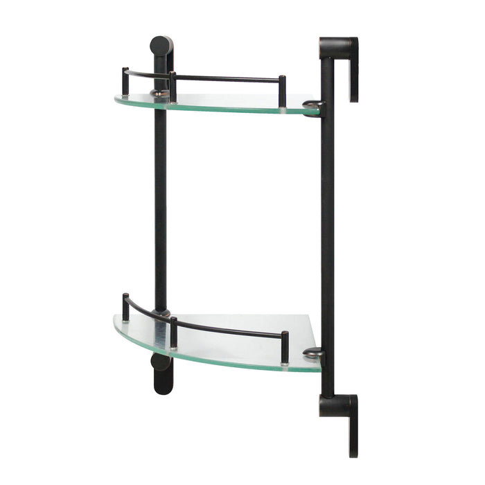 Oval Double Glass Corner Shelf with Rail Rubbed Bronze — Modona Bathroom
