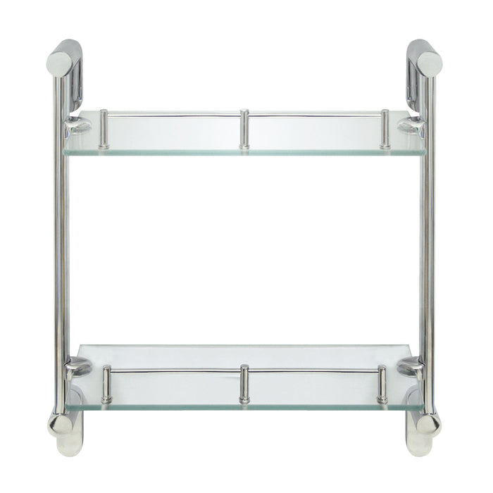 Oval Double Glass Wall Shelf with Rail - Polished Chrome