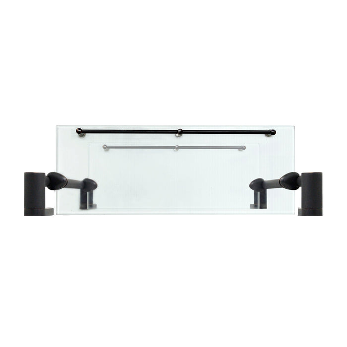 Oval Double Glass Wall Shelf with Rail - Rubbed Bronze