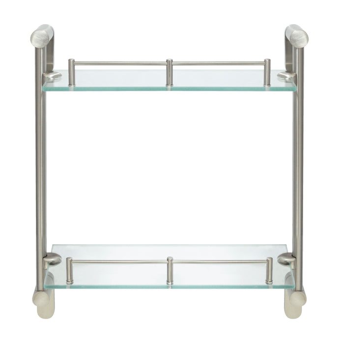 Oval Double Glass Wall Shelf with Rail - Satin Nickel