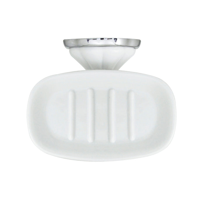 Porcelain Soap Dish - Flora Series - White Porcelain & Polished Chrome