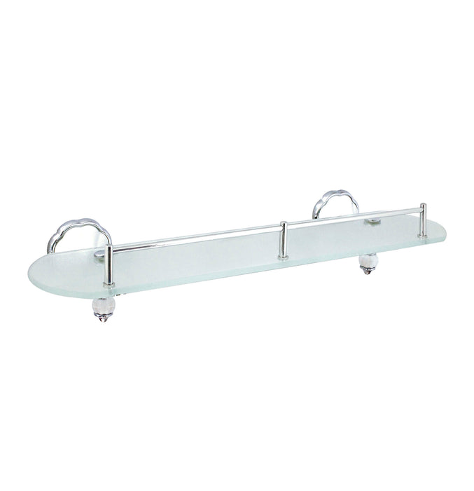 20" Frosted Glass Shelf with Rail - Flora Series - White Porcelain & Polished Chrome