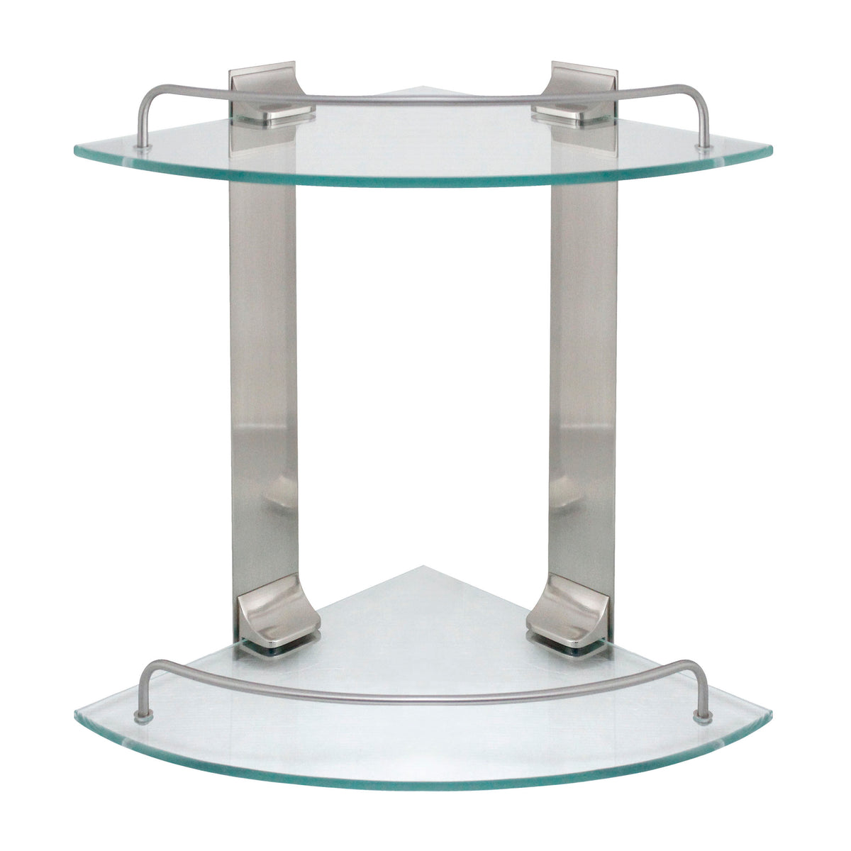 Double Glass Corner Shelf with Rail Satin Nickel — Modona Bathroom