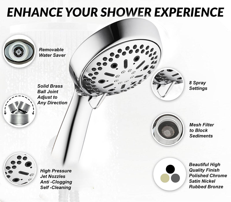 6 Function Massage Shower Head & Hand Shower Combo - Polished Chrome