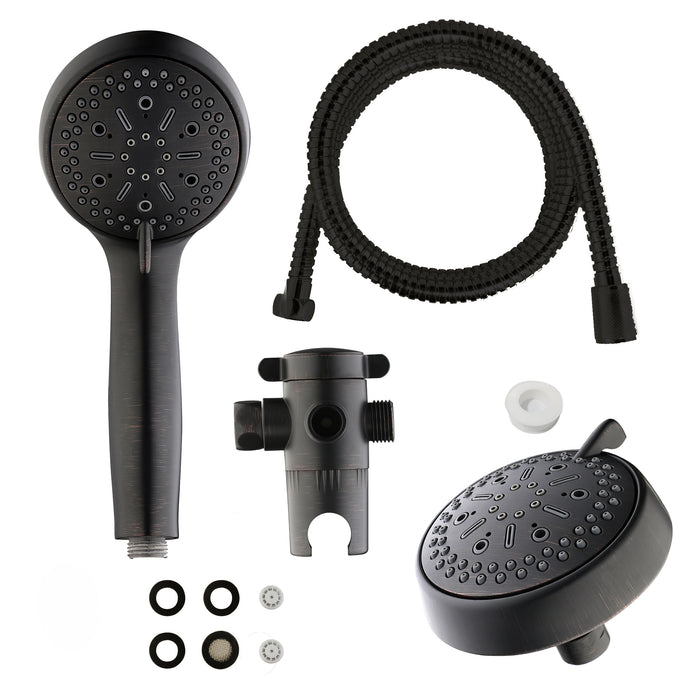 6 Function Massage Shower Head & Hand Shower Combo - Rubbed Bronze